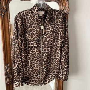 Michael Kors Leopard Front Zip Blouse